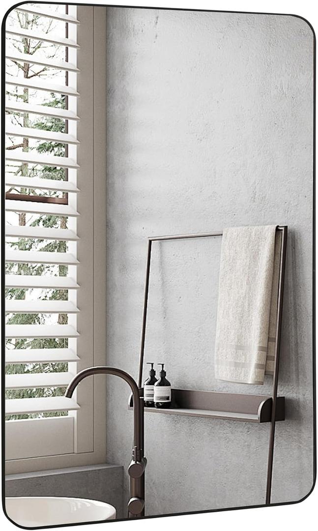 Black Bathroom Mirror,20 x 30 Inch Rectangle Wall Mirror with Wood Frame,Vanity Modern Tempered Glass Mirror for Bedroom,Entryway,Living Room