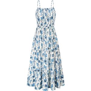 GRACE KARIN Womens 2025 Summer Maxi Dress Sleeveless Floral Spaghetti Strap Smocked Boho Beach Long Dress with Pockets (Large)