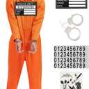 Prisoner Jumpsuit Men Orange Prison Inmate Costume Jail Criminal Cosplay Outfit for Adult Halloween (Small)