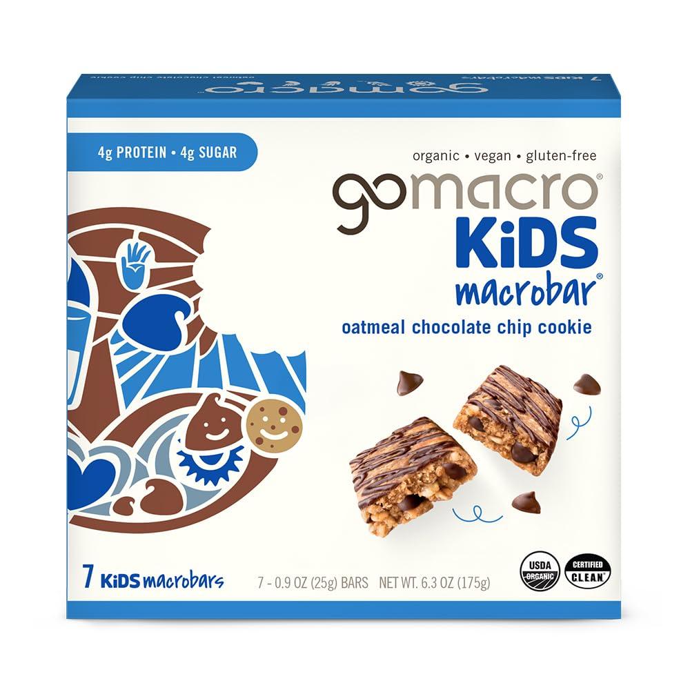 GoMacro Kids MacroBar Organic Vegan Snack Bars - Oatmeal Chocolate Chip Cookie (0.90 Ounce Bars, 7 Count), Best Before 03/29/2026