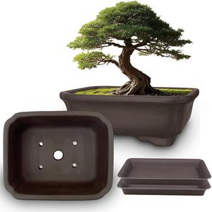 MUZHI 2PACK Unglazed 6 Ceramic Bonsai Pot with Humidity Trays, Breathable Handmade Rectangle Bonsai Starter Planter for Bonsai Tree, Juniper,Ficus, Money Tree