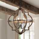 6-Light Wood Farmhouse Chandelier for Dining Room 23'' Vintage Rustic Pendant Light Fixtures Lighting for Hallway Entryway Foyer Kitchen Living Room (Walnut)