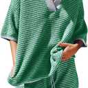 Tankaneo Womens Sweater Set 2 Piece Outfits Oversized 3/4 Sleeve V Neck Knit Tops High Waisted Shorts Lounge Sets (XX-Large, Green)