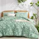 Luxudecor Green Floral Comforter Set, Queen Size 7 Pieces Bed in a Bag
