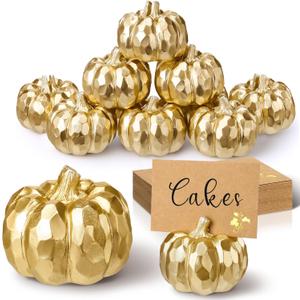 Chunful 10 Set Thanksgiving Mini Gold Pumpkin Place Card Holder Resin Fall Pumpkin Decoration Thanksgiving Table Card Holder Fall Themed Weddings Farmhouse Table Centerpiece