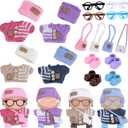 Knitting Outfit Set for 17cm Dolls, 4 Cozy Sweaters with Hats, Shoes, Glasses Bags, 6.7-Inch Doll Accessories, Gift Idea (No Dolls)
