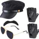 Beefunny Chauffeur Costume Limo Taxi Driver Hat Gloves Set