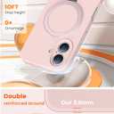 Liquid Silicone Case for iPhone 16 with Magnetic Ring Stand, [Upgraded Camera Lens Protection] [Mil-Grade Drop Shockproof] Anti-Scratch Microfiber Lining Silicone Case(Pink)