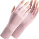 Women Fingerless Gloves Summer UV Protection Gloves Cool Ice Silky Sun Block Driving Unisex (One Size, Pink+white)