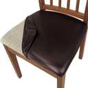 PU Leather Seat Covers for Dining Chairs, 4 Pack 100% Waterproof Dining Room Chair Seat Covers Stretch and Wipeable Kitchen Chair Cover Protectors (PU Dark Brown, 4 PCS)