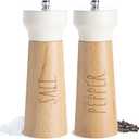 Rae Dunn Salt and Pepper Grinder Set of 2 - Bamboo Sea Salt Pepper Grinder - Classy Salt and Pepper Shakers - Pepper Mill & Salt Mill, Cream