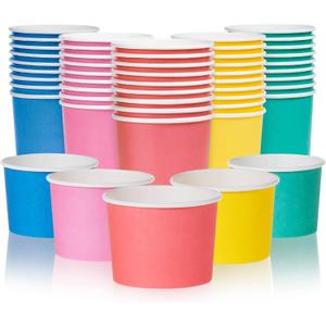 MATICAN Paper Ice Cream Cups, 50-Pack 9-oz Disposable Dessert Bowls for Hot and Cold, 9-ounce, Hot Pink, Baby Pink, Mint, Yellow, Blue