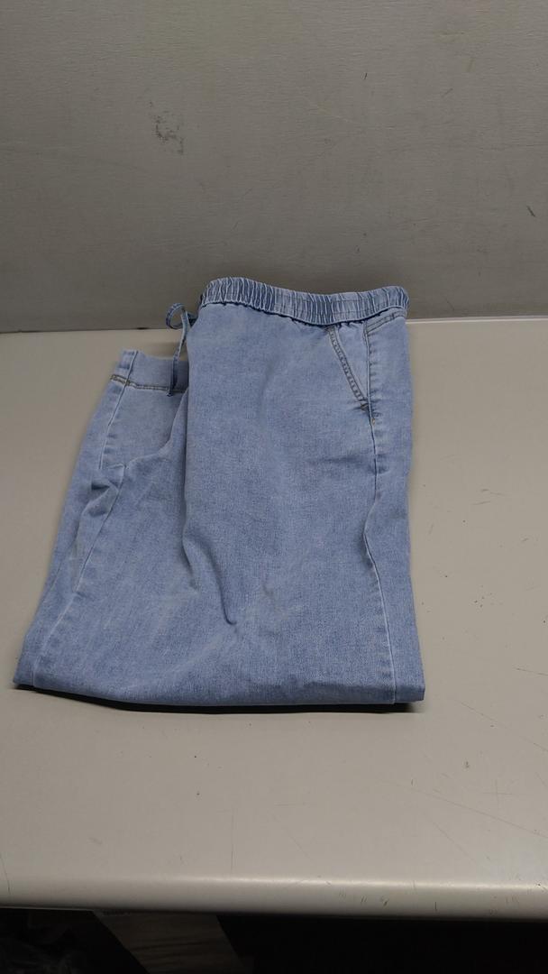 High Waisted Jeans for Women Summer Elastic Waisted Loose Washed Denim Harem Pants with Pocket XL