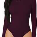 MANGOPOP Round Neck Long Sleeve Short Sleeve Bodysuits for Women Basic Body Suit Shirts Tops (Medium)