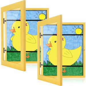 [2-Pack] Kids Art Frames, 8.5x11 Front Opening Kids Artwork Frames Changeable, Milk Yellow Artwork Display Storage Frame for Wall, Holds 50 Pcs, for 3D Picture, Crafts, Children Drawing, Hanging Art,