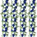 Riceshoot 4 Pack 26 ft Artificial Eucalyptus Vines Garland with Flowers Fake Floral Flower Garland Rose Wreath for Wedding Party Arch Table Decor Backdrop Decorations (Blue and White)