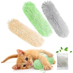 Rishoesu 3 Pcs Interactive Cat Toys Cat Pillows, Soft and Durable Crinkle Sound Catnip Toys, for Indoor Cats Funny Kitten Toys Exercise (Yellow+Green+Grey)