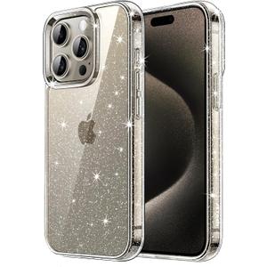 JETech Glitter Case for iPhone 15 Pro 6.1-Inch, Bling Sparkle Shockproof Phone Bumper Cover, Cute Sparkly for Women and Girls (Natural Titanium)