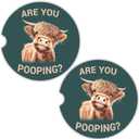 Cow Car Coasters for Cup Holders - 2 Pack Cute Cow Print Car Accessories for Women, Funny Highland Cows Stuff Decor, Absorbent Ceramic Cup Holder Coaster for Car to Keep Clean, Country Western Gift