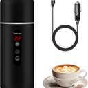 Electric Travel Kettle,12V/24V Car Coffee Warmer Kettle,Portable Hot Water Boiler,Small Hot Water Heater with Built-in Magnetic Induction Stirring, Black