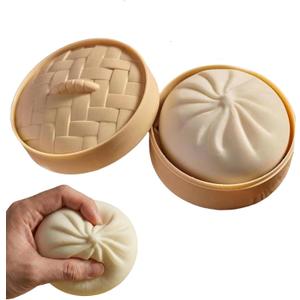 Giant Dumpling Squishy Stress Relief Desk Fidget, Jumbo Soft Squeeze Decompression Squishy with Steamer Box for Office, Home Desk Decor(White)