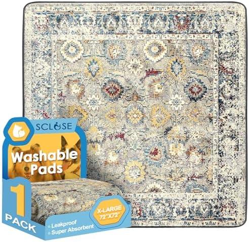 SCLOSE Washable Pee Pad for Dogs Extra Large, 72" x 72" Reusable Puppy Pads Waterproof Dog Rugs, Super Absorbent, Leakproof, Dog Crate Pad, Playpen Mat, Whelping Pads, Vintage
