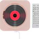 Bidirectional Bluetooth Wall Mountable CD Player Built-in Speakers, Portable Music Player with Dust Cover Remote Control, Support FM Radio USB Flash Micro SD AUX Play (Pink)