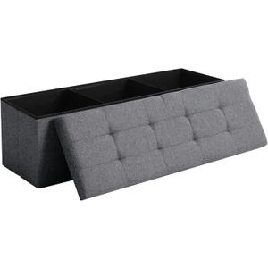 CUYOCA 45.3 Inches Storage Ottoman Bench Foldable Seat Footrest Shoe Bench End of Bed Storage with Flipping Lid, 166L Storage Space, Linen Fabric Dark Gray