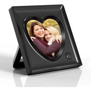 KWANWA Recordable Picture Frame  20-Second Voice Recording, 3.9x3.9 Heart Shape Photo Frame, Personalized Keepsake for Loved Ones, Memorial, Long Distance, Birthday, Christmas, Mother's Day, Wedding  Tabletop Display for Home Office Desk (Black)