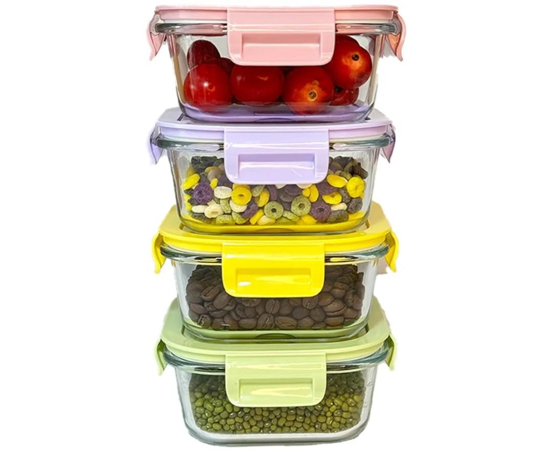 8 Pcs Square Glass Food Storage Container with Lids, 16OZ Square Glass Meal Prep Containers Set, 2 Cup glass Food Storage for Lunch Salad, Microwave, Oven, Freezer, Dishwasher Safe (4 Pack)