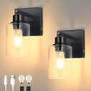 Battery Operated Wall Sconce Set of 2, Black Rechargeable Wall Lights with Timer Function, Easy Install Dimmable Wireless Wall Lamps Sconces Wall Decor for Living Room Bedroom Hallway, Emergency 3000K, Color: Black (Clear Tubular Lampshade)