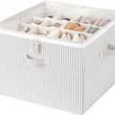 StorageWorks Shoe Organizer for Closet, Fits up to 16 Pairs, Shoe Cubby Storage Containers with Adjustable Dividers and Clear Cover, Gray and White Stripes (Medium)