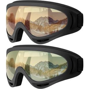 COOLOO Ski Goggles, 2 Pack Snow Goggles Snowboard Goggles for Men Women Kids - UV Protection Foam Anti-Scratch Dustproof (One Size, 08.tawny/Yellow)