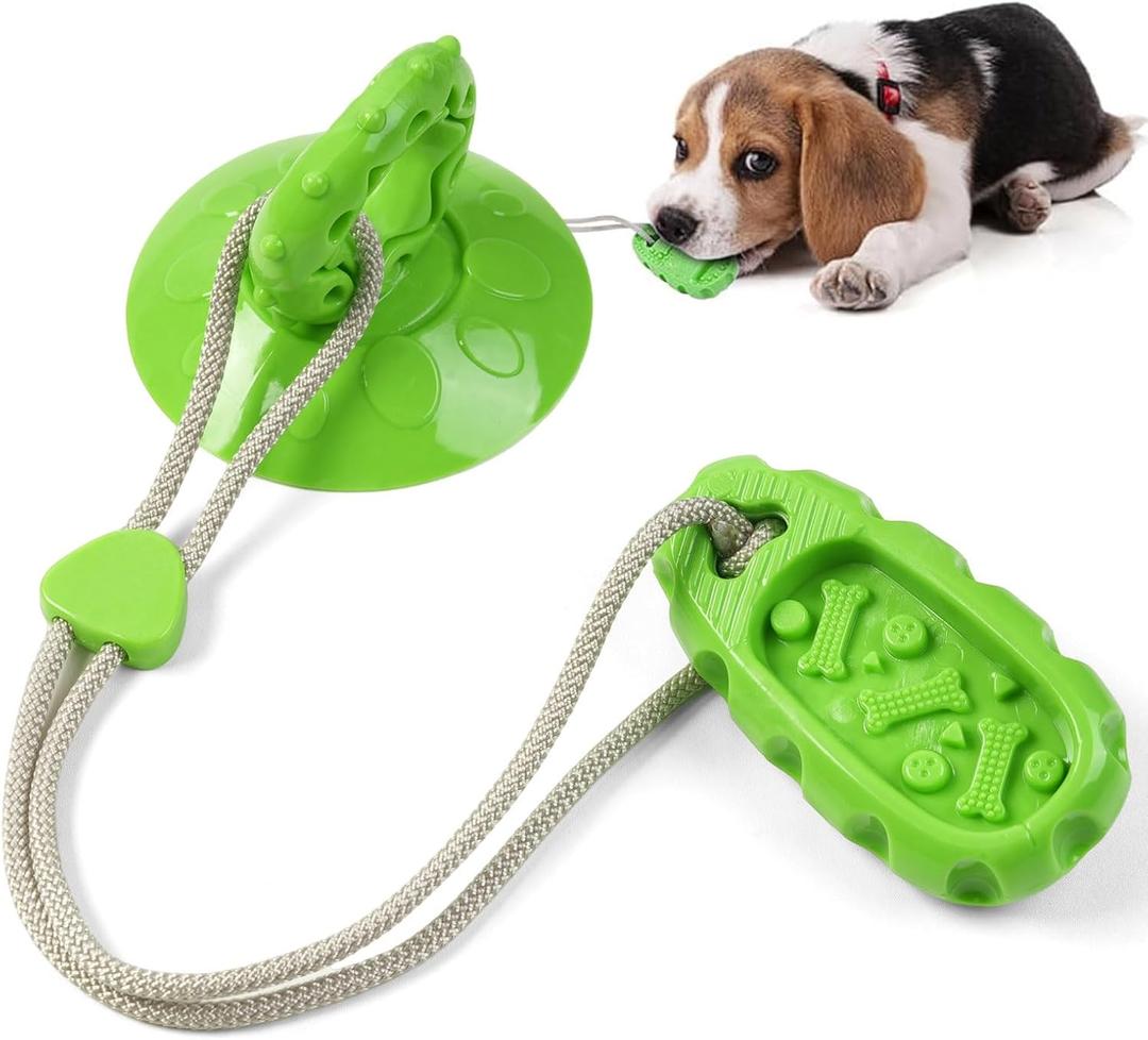 Dog Chew Toy for Aggressive Chewers, Indestructible TPR Rubber Chew Toy with Suction Cup, Puppy Teething Toys for Dental Health, Food Dispensing Interactivefor (Green)