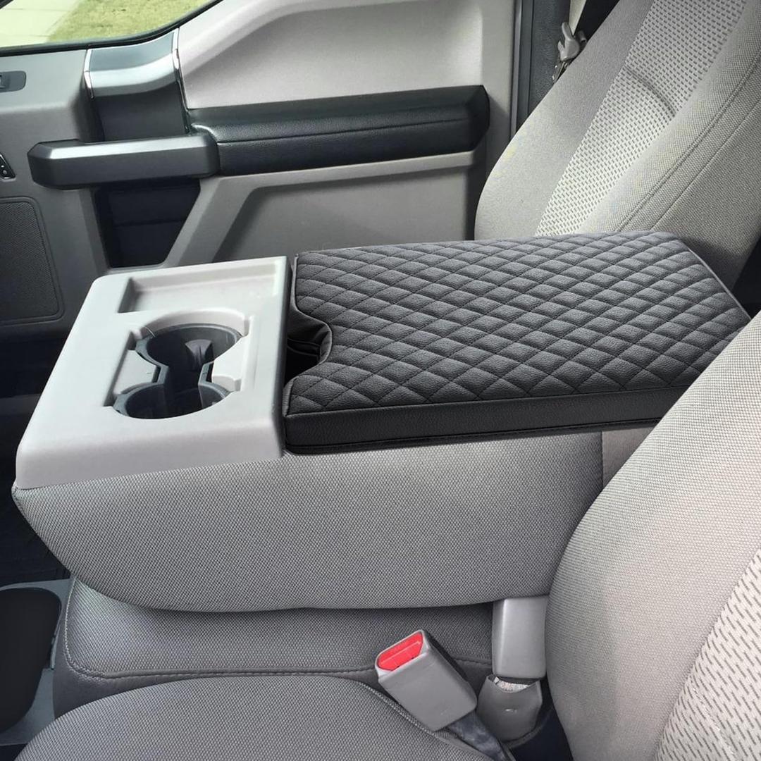 JOJOY LUX Center Console Cover for Ford F150 2015-2024 and F250 F350 F450 2017-2024 Leather Arm Rest Box Lid Middle Console Armrest Protective Cover F150 F250 Accessories(for Jump Seat Only)