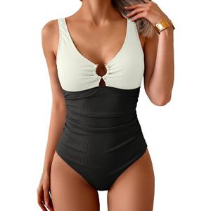 B2prity One Piece Swimsuit for Women Tummy Control Slimming Bathing Suit Deep V Neck Ruched Swim Suit Push Up Swimwear (Medium, Peacock Green)