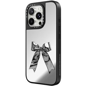 CASETiFY Mirror Case for iPhone 16 Pro Max [Reflective / 4.9 ft. 1X Military Grade Drop Protection/Compatible with Magsafe] - Metallic Ribbon - Silver on Black
