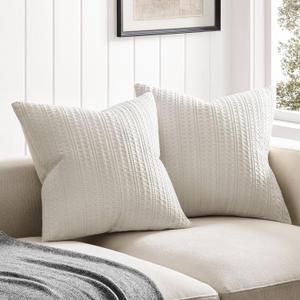 ZeeMart 100% Cotton Waffle Textured Throw Pillow Covers Set of 2, 20x20 Inch Ecru, Soft Farmhouse Decorative Couch Pillow Cases Beige Cushion Covers for Sofa Bed Living Room Home Decor
