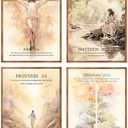 SHVCHBK Christian Jesus Wall Art Set of 4 Canvas Prints Motivational Earth Tone Verse and Bible Stories Scripture Canvas Painting Wall Art for Living Room Bedroom Church Decoration（12x16in unframed）