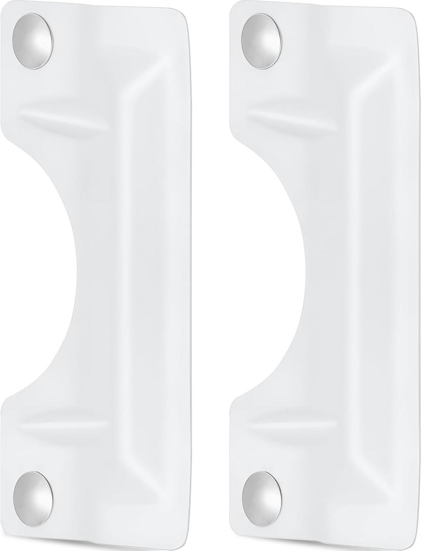 Landhoow 2 Pcs 3 x 7'' Door Latch Guard Plate Cover Stainless Steel Door Security Strike Latch Protector, Against Forced Entry Easy to Install for Home and Commercial (Reinforcement Ribs Style,White)