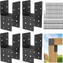 4 Pcs Heavy-Duty Post Brackets Kit - 4x4 Wood Deck Mounting, 14-Gauge Steel Base & Anchor Connectors with Screws, Secure Brackets for Wood Posts to Decks (4pcs Caps Tie Bracket)