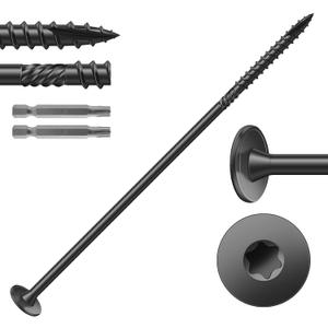 #14 x 7 Inch Outdoor Structural Wood Deck Screws (32Pcs/2lb), Carbon Steel, Black, Flat Head, Rust Resistant Epoxy Coated, T30 Star Bit