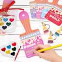 24 Sets Valentines Day Gifts for Kids,Valentines Cards with Watercolor Paint Bulk and keychain,School Classroom Exchange Gifts for Party Favors