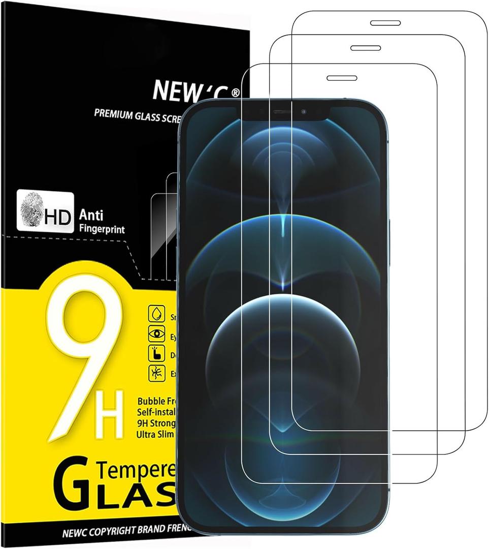 NEW'C 3 Pack Designed for iPhone 12 Pro Max Screen Protector (6.7"), Enhanced Tempered Glass Protection, Case Friendly Scratch Resistant,Bubble-Free, Ultra Resistant | Tempered Glass, Case Friendly, Anti Scratch, Bubble Free, Ultra Resistant (Transparent)