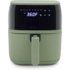 GreenLife Compact Electric Air Fryer Oven, 5.3 QT, PFAS-Free Ceramic Nonstick Drawer, 8 One Touch Digital Display, Easy View Window, Auto Shut-Off Timer, Dishwasher Safe Parts, 1500 Watts, Sage