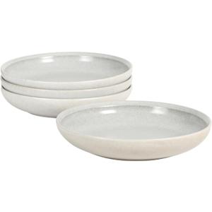 Gibson Elite Beckett 4Piece Ash White Dinner Bowl Set – Reactive Glaze Stoneware – Shallow Pasta Bowls – Round WideRim Design – Microwave & Dishwasher Safe