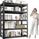 Book Shelf, Metal Bookshelves, Heavy Duty Steel Bookcases, Large Storage Capacity Adjustable Tall Industrial Bookshelf for Living Room, Bedroom and Library, Black (5-Tier With Fence 72''Hx36''Wx16''D)