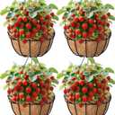 Amagabeli 4 Pack 14 Inch Metal Hanging Baskets Planter Outdoor Round Wire Hanging Basket for Plants with Coco Fiber Liners Chain Plant Holder for Garden Patio Deck Porch Plants Vegetables Flower Pots (Black)