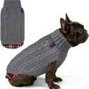 KYEESE Dog Sweater Soft Pullover Dog Sweaters for Medium Dogs Boy Warm Turtleneck Medium Dogs Sweater Stretchy Knitwear Cat Clothes with Gingham Patchwork Thick Pet Coat for Fall Winter Cold Weather (X-Large19-27lbs, 1# Grey)
