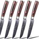 Seido Knives 5-Piece Straight-Edge Steak Knives Set - Full Tang with Ergonomic Pakkawood Handles, Stainless Steel Blades with Damascus Etching